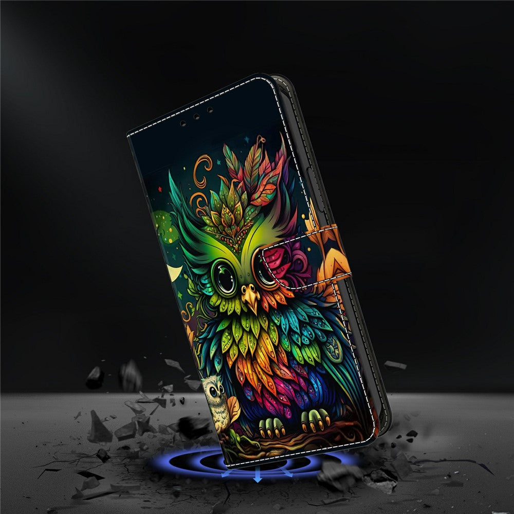 Phone Case For Xiaomi Poco M8 5G / Redmi Note 15 5G (Global) / 15 4G (Global) Pattern Printed TPU + PU Leather Flip Cover with Card Slot - Colorful Owl