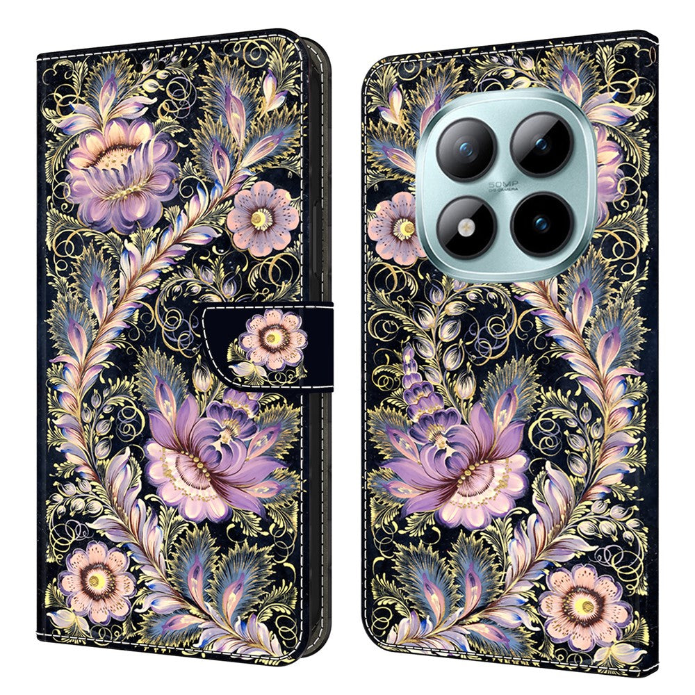 Wallet Case For Xiaomi Poco M8 5G / Redmi Note 15 5G (Global) / 15 4G (Global) Pattern Printing Stand Leather Flip Phone Cover - Vintage Gold Pin