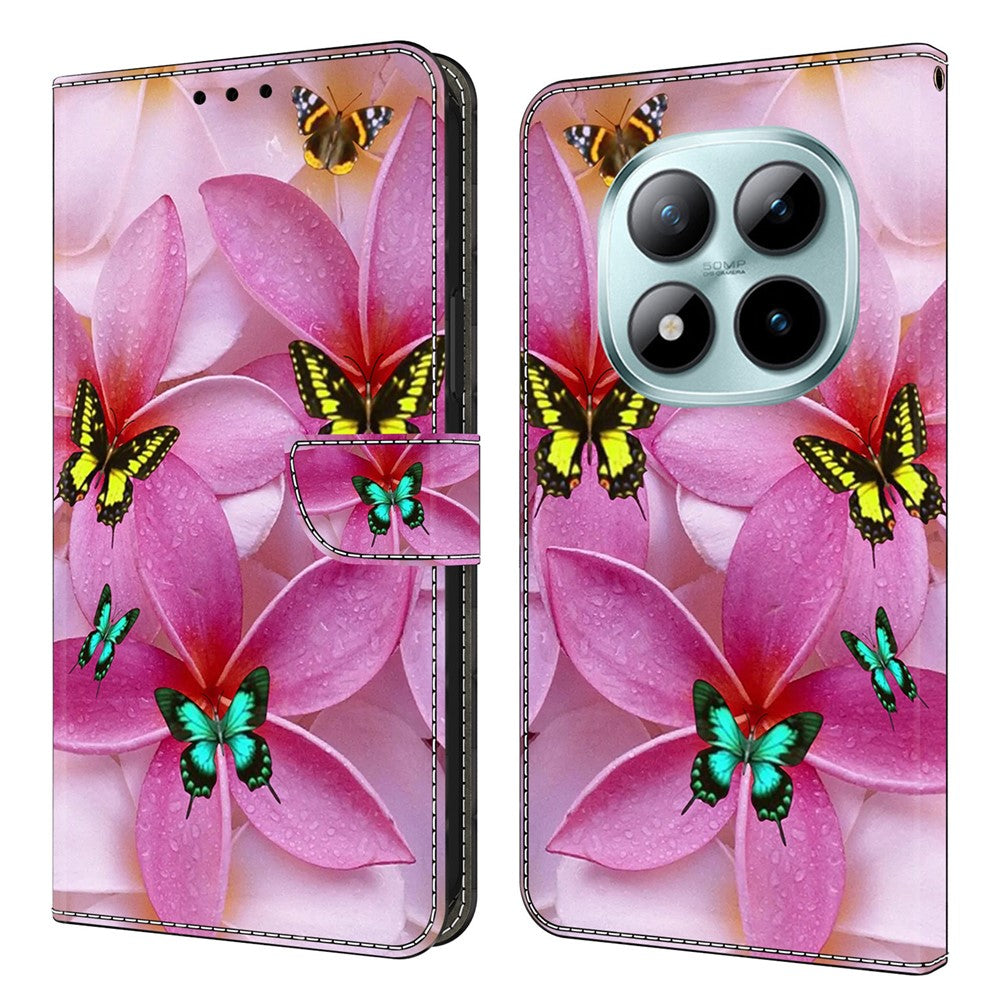Wallet Case For Xiaomi Poco M8 5G / Redmi Note 15 5G (Global) / 15 4G (Global) Pattern Printing Stand Leather Flip Phone Cover - Pink Floral Butterfly