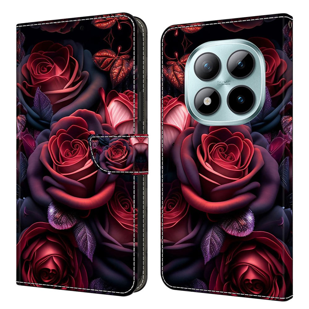 Wallet Case For Xiaomi Poco M8 5G / Redmi Note 15 5G (Global) / 15 4G (Global) Pattern Printing Stand Leather Flip Phone Cover - Black Rose