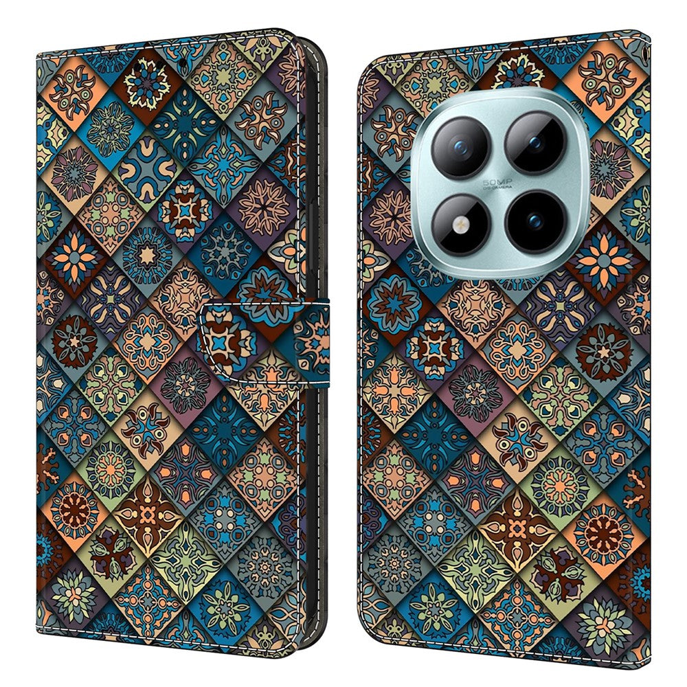 Wallet Case For Xiaomi Poco M8 5G / Redmi Note 15 5G (Global) / 15 4G (Global) Pattern Printing Stand Leather Flip Phone Cover - Blue Floral