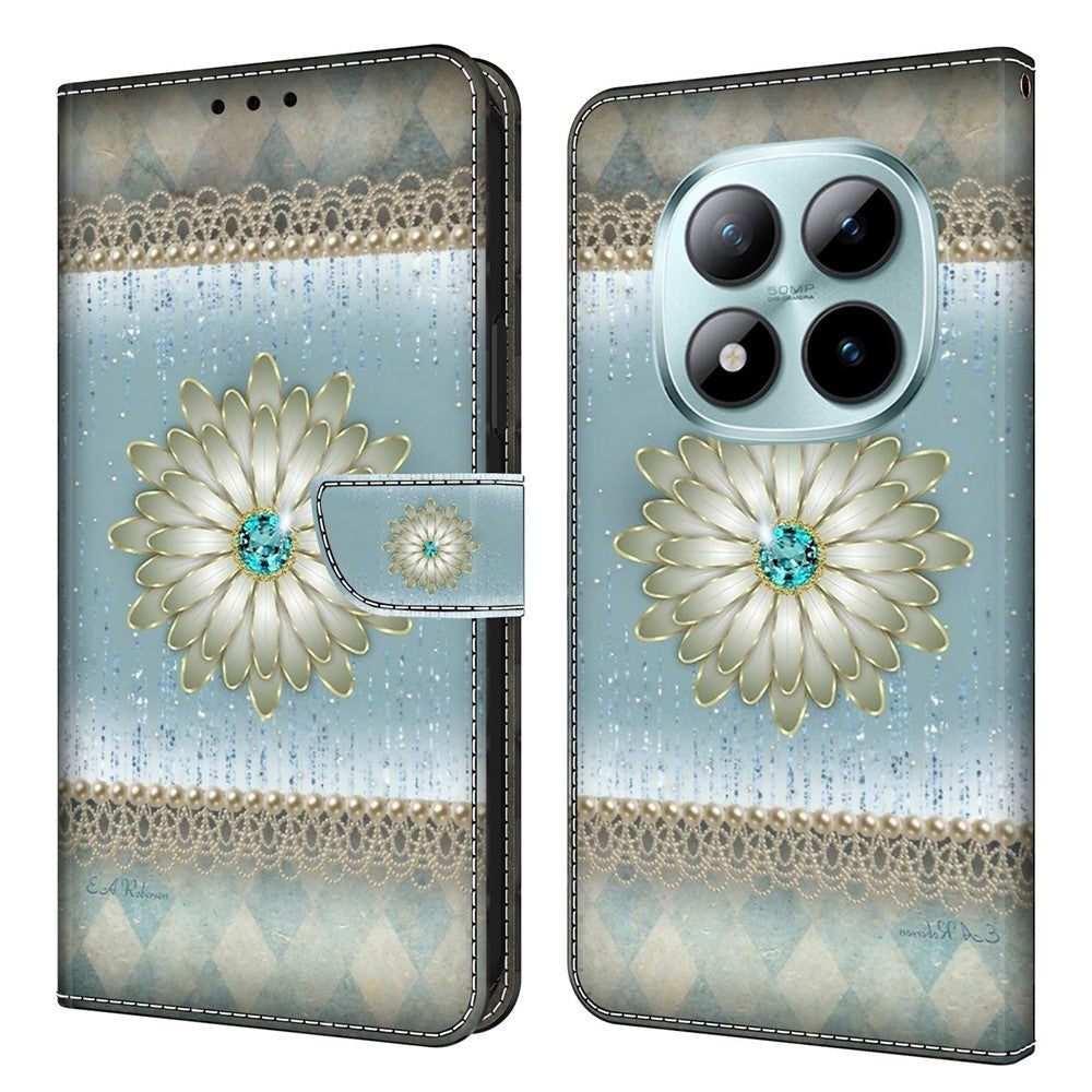 Wallet Case For Xiaomi Poco M8 5G / Redmi Note 15 5G (Global) / 15 4G (Global) Pattern Printing Stand Leather Flip Phone Cover - Blue Diamond Flower