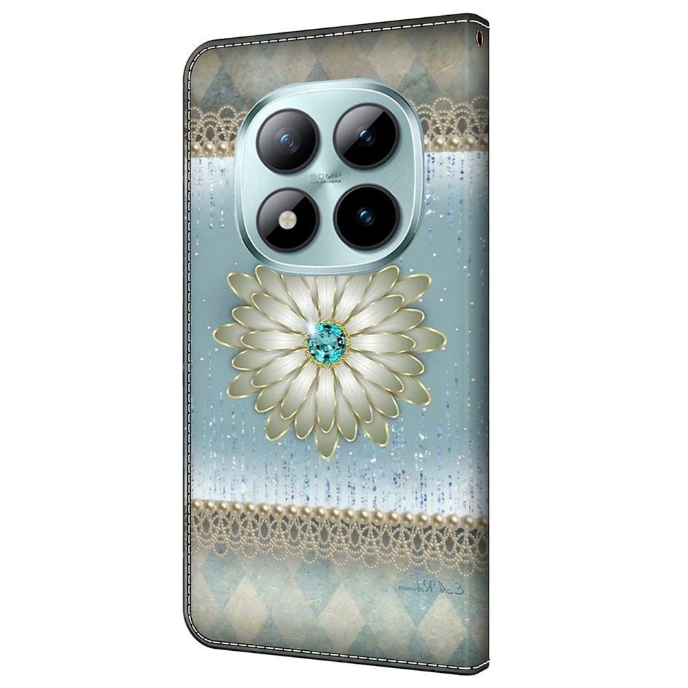 Wallet Case For Xiaomi Poco M8 5G / Redmi Note 15 5G (Global) / 15 4G (Global) Pattern Printing Stand Leather Flip Phone Cover - Blue Diamond Flower