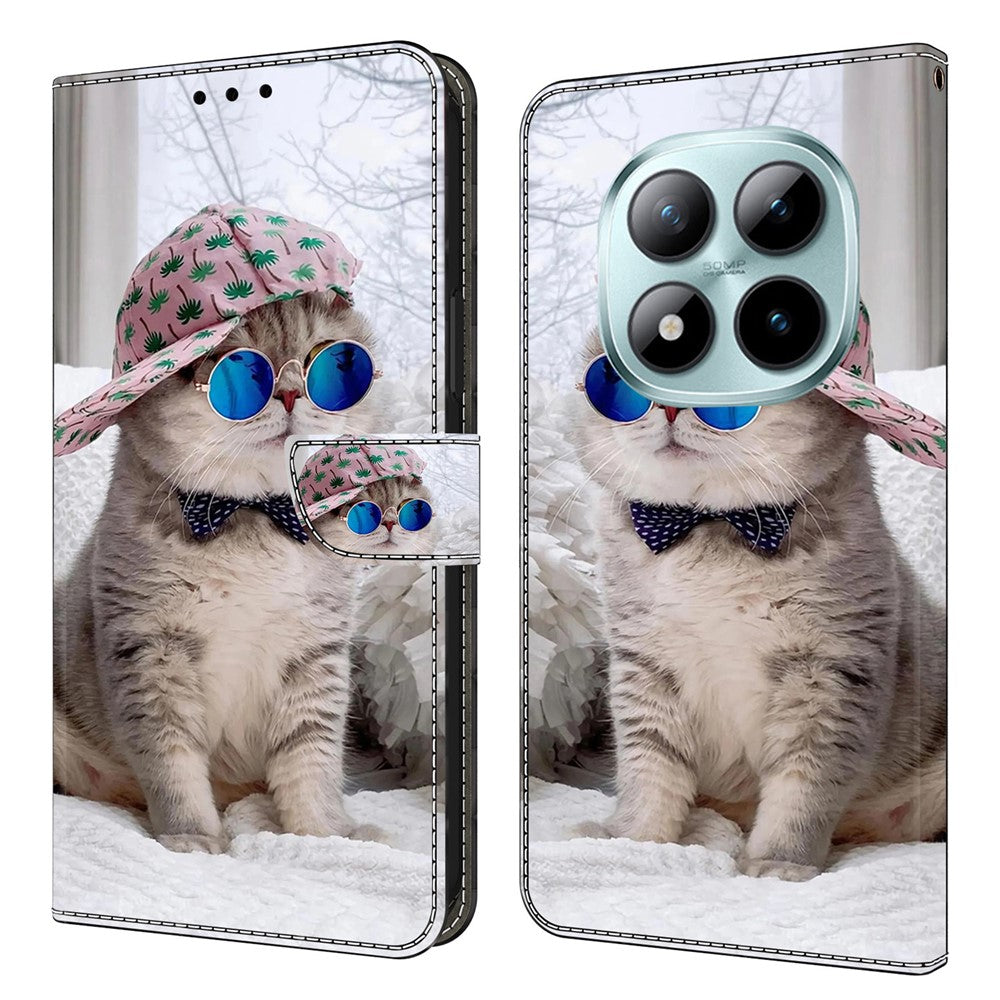Wallet Case For Xiaomi Poco M8 5G / Redmi Note 15 5G (Global) / 15 4G (Global) Pattern Printing Stand Leather Flip Phone Cover - Hat Cat