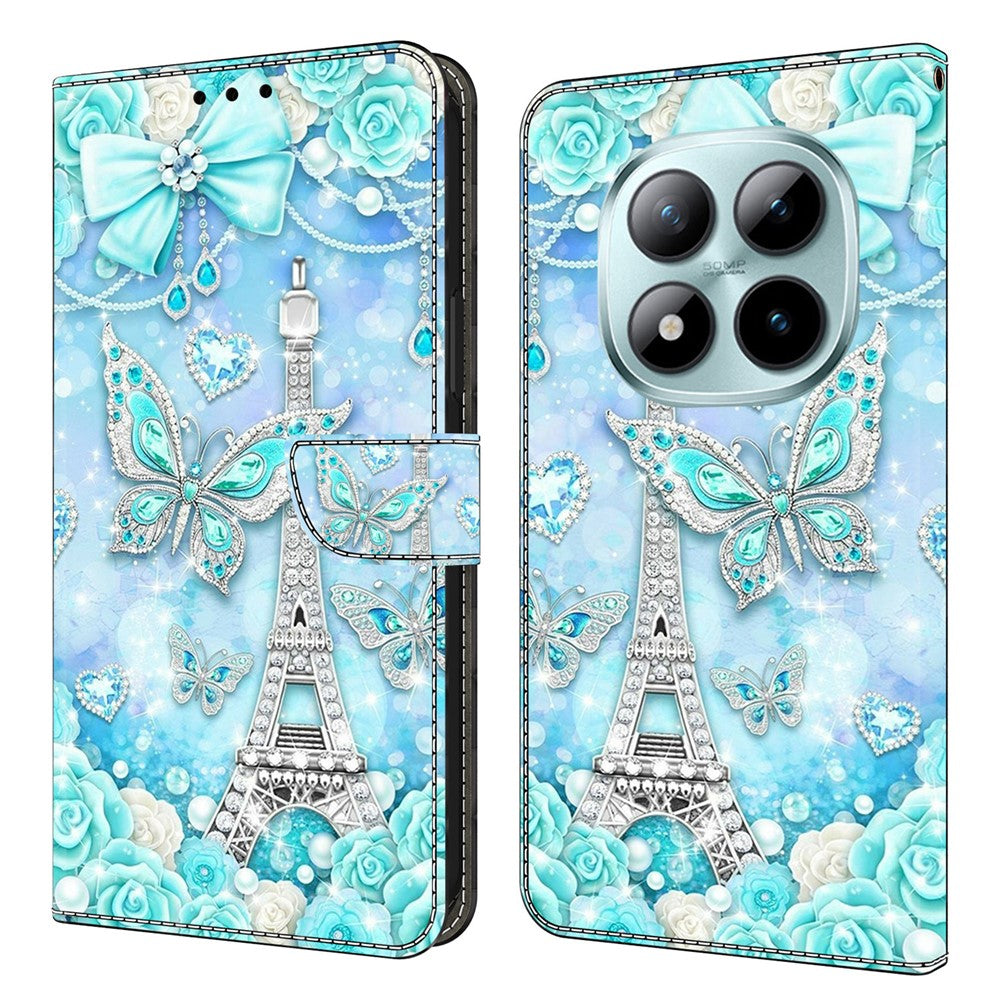 Wallet Case For Xiaomi Poco M8 5G / Redmi Note 15 5G (Global) / 15 4G (Global) Pattern Printing Stand Leather Flip Phone Cover - Butterfly Cobalt Tower