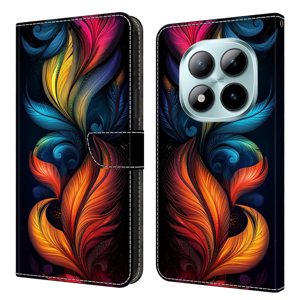 Leather Case For Xiaomi Poco M8 5G / Redmi Note 15 5G (Global) / 15 4G (Global) Pattern Printing Stand Flip Phone Cover - Colorful Feathers