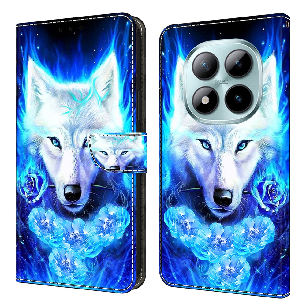 Leather Case For Xiaomi Poco M8 5G / Redmi Note 15 5G (Global) / 15 4G (Global) Pattern Printing Stand Flip Phone Cover - White Wolf