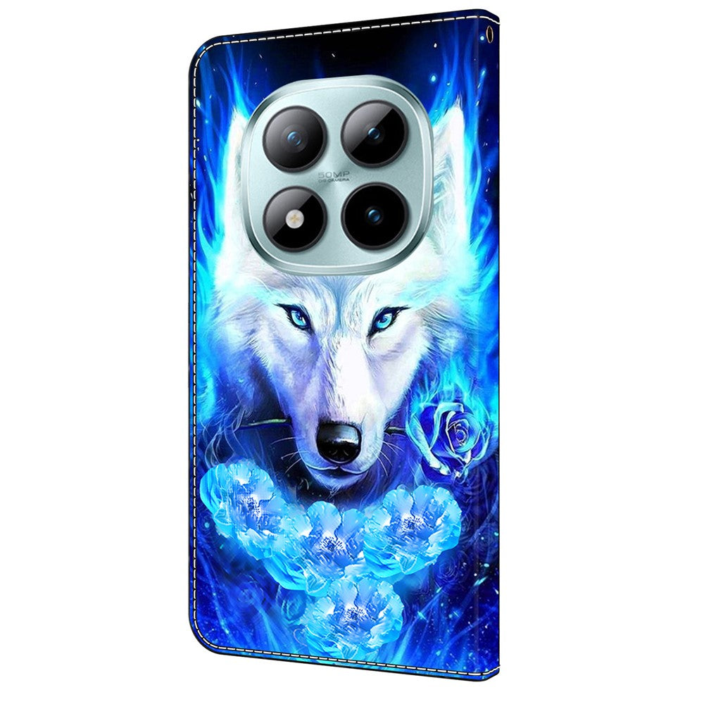Leather Case For Xiaomi Poco M8 5G / Redmi Note 15 5G (Global) / 15 4G (Global) Pattern Printing Stand Flip Phone Cover - White Wolf