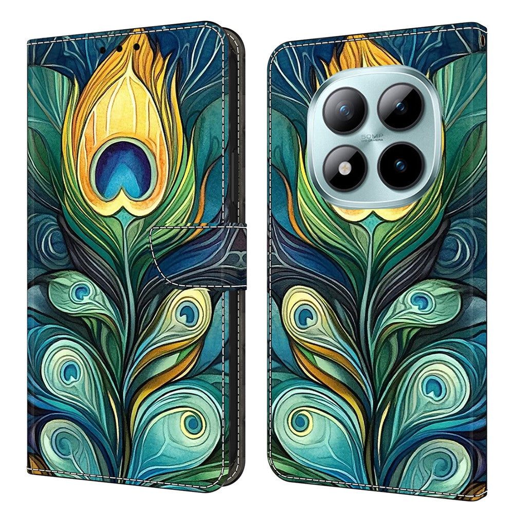 Leather Case For Xiaomi Poco M8 5G / Redmi Note 15 5G (Global) / 15 4G (Global) Pattern Printing Stand Flip Phone Cover - Green Feathers