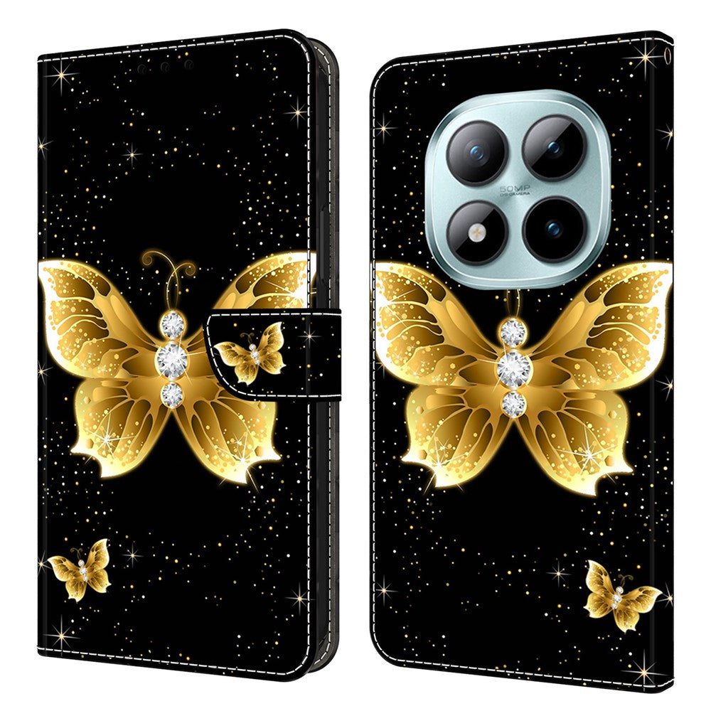 Leather Case For Xiaomi Poco M8 5G / Redmi Note 15 5G (Global) / 15 4G (Global) Pattern Printing Stand Flip Phone Cover - Golden Butterflies