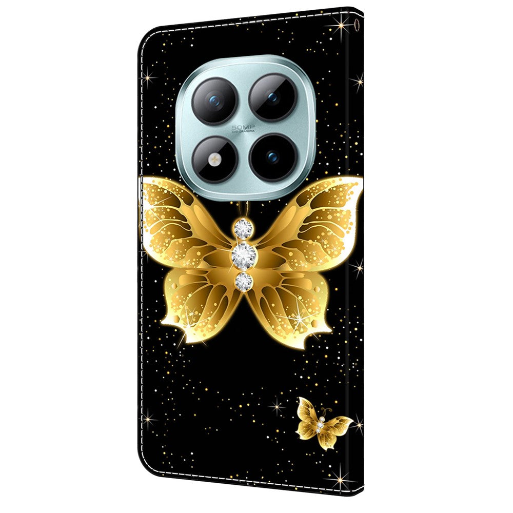 Leather Case For Xiaomi Poco M8 5G / Redmi Note 15 5G (Global) / 15 4G (Global) Pattern Printing Stand Flip Phone Cover - Golden Butterflies