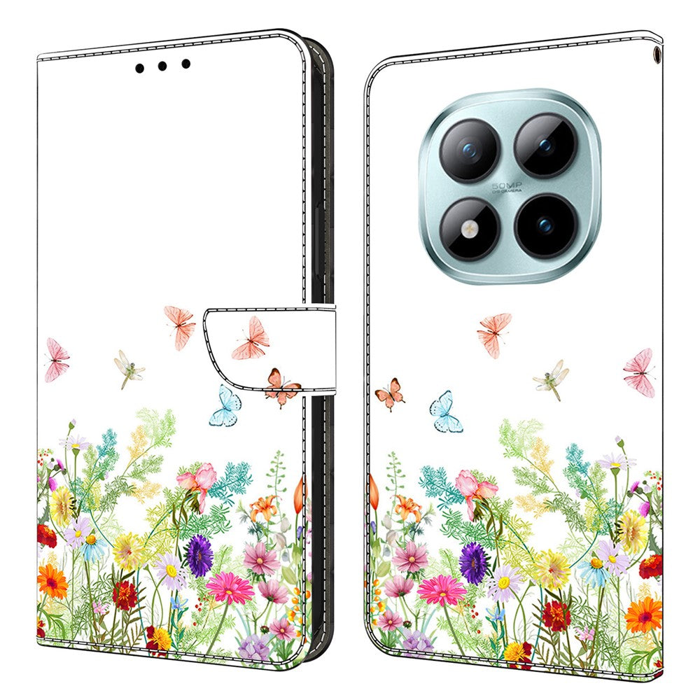 Leather Case For Xiaomi Poco M8 5G / Redmi Note 15 5G (Global) / 15 4G (Global) Pattern Printing Stand Flip Phone Cover - Flowers and Grass