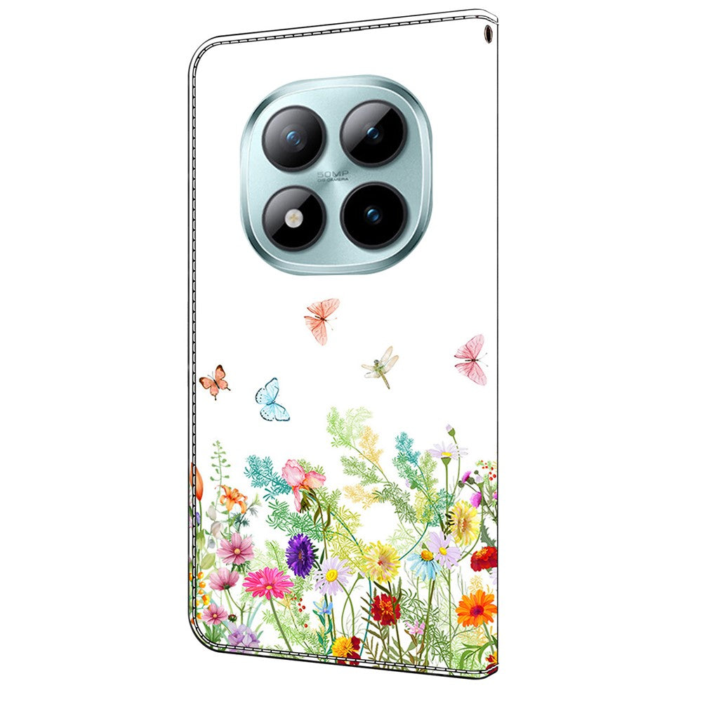 Leather Case For Xiaomi Poco M8 5G / Redmi Note 15 5G (Global) / 15 4G (Global) Pattern Printing Stand Flip Phone Cover - Flowers and Grass