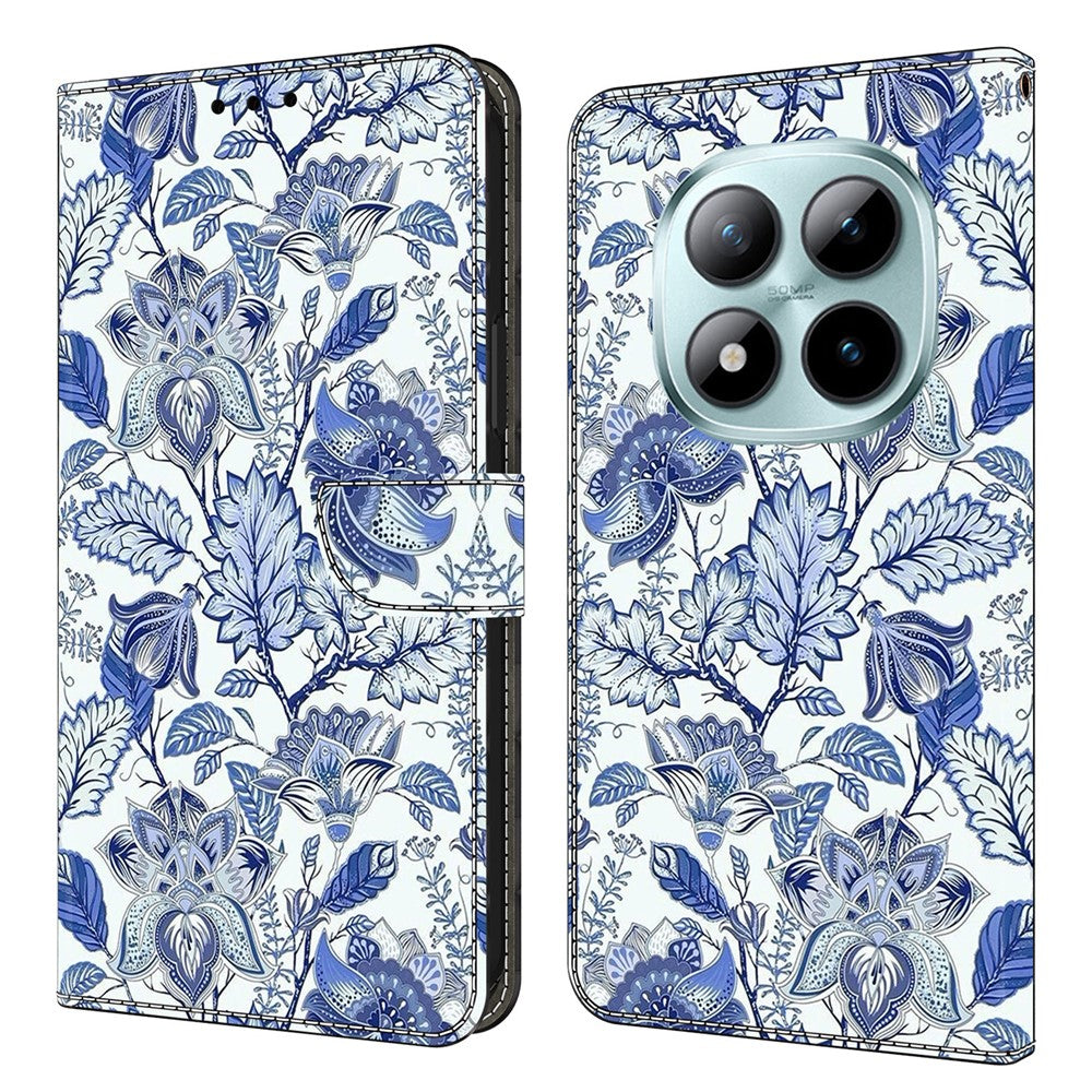 Leather Case For Xiaomi Poco M8 5G / Redmi Note 15 5G (Global) / 15 4G (Global) Pattern Printing Stand Flip Phone Cover - Blue Flower Bush