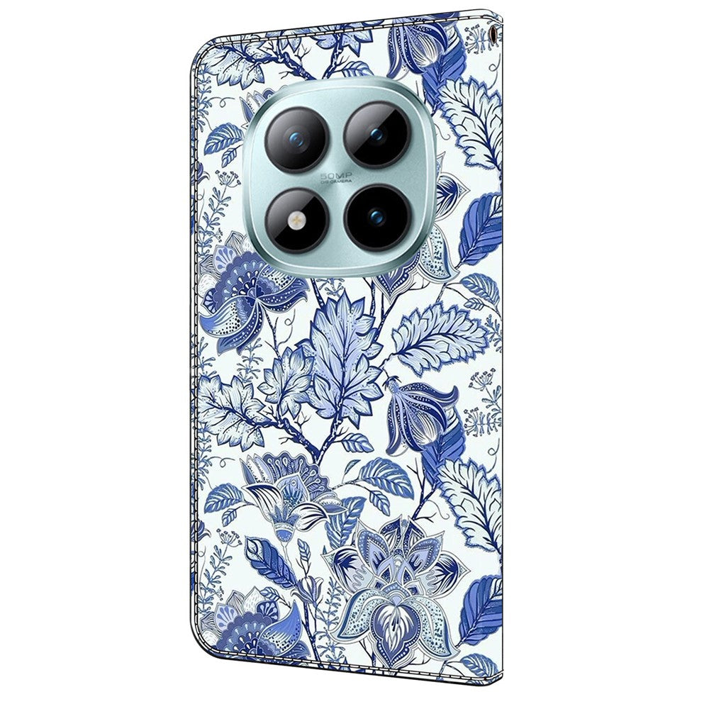 Leather Case For Xiaomi Poco M8 5G / Redmi Note 15 5G (Global) / 15 4G (Global) Pattern Printing Stand Flip Phone Cover - Blue Flower Bush