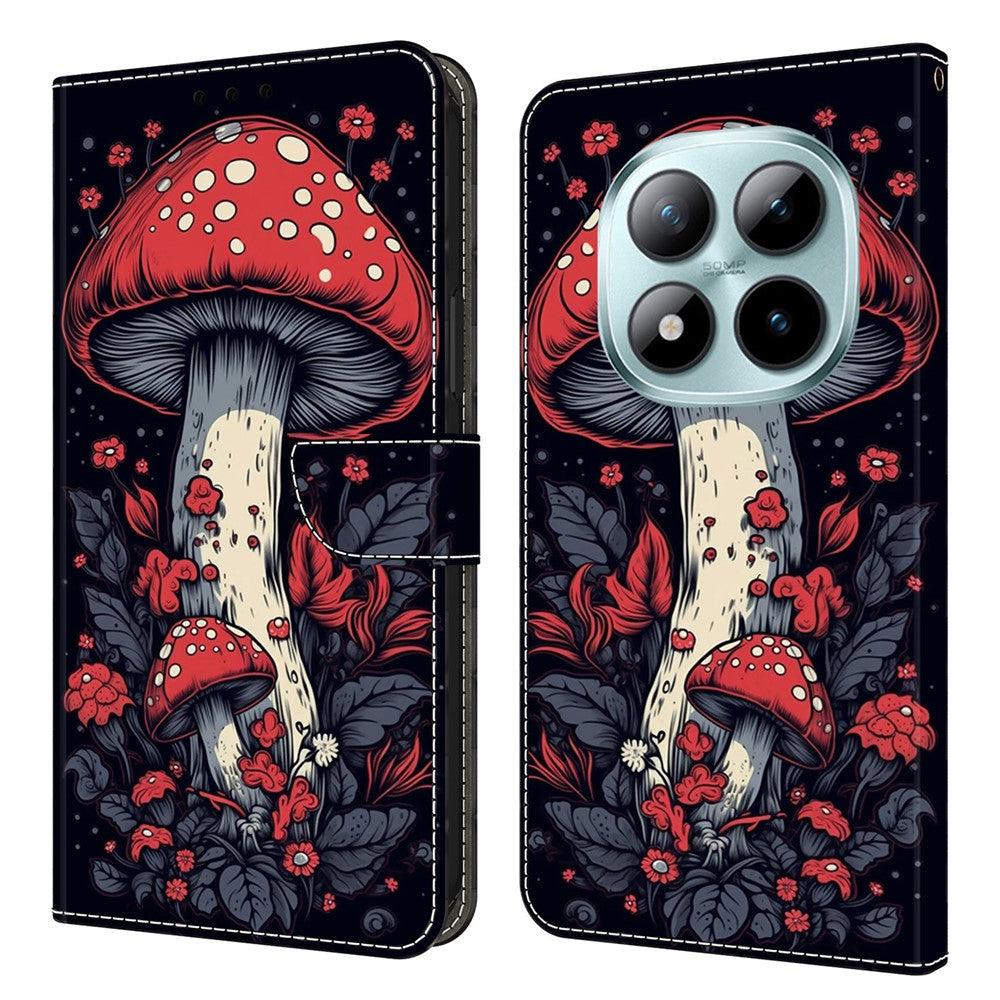 Leather Case For Xiaomi Poco M8 5G / Redmi Note 15 5G (Global) / 15 4G (Global) Pattern Printing Stand Flip Phone Cover - Red Mushroom