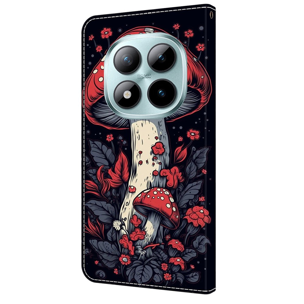 Leather Case For Xiaomi Poco M8 5G / Redmi Note 15 5G (Global) / 15 4G (Global) Pattern Printing Stand Flip Phone Cover - Red Mushroom