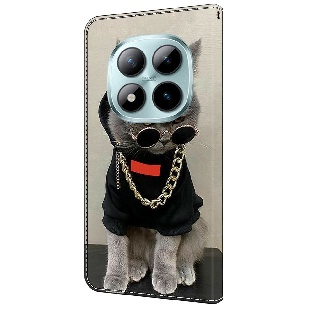 Leather Case For Xiaomi Poco M8 5G / Redmi Note 15 5G (Global) / 15 4G (Global) Pattern Printing Stand Flip Phone Cover - Cat with Glasses and Necklace