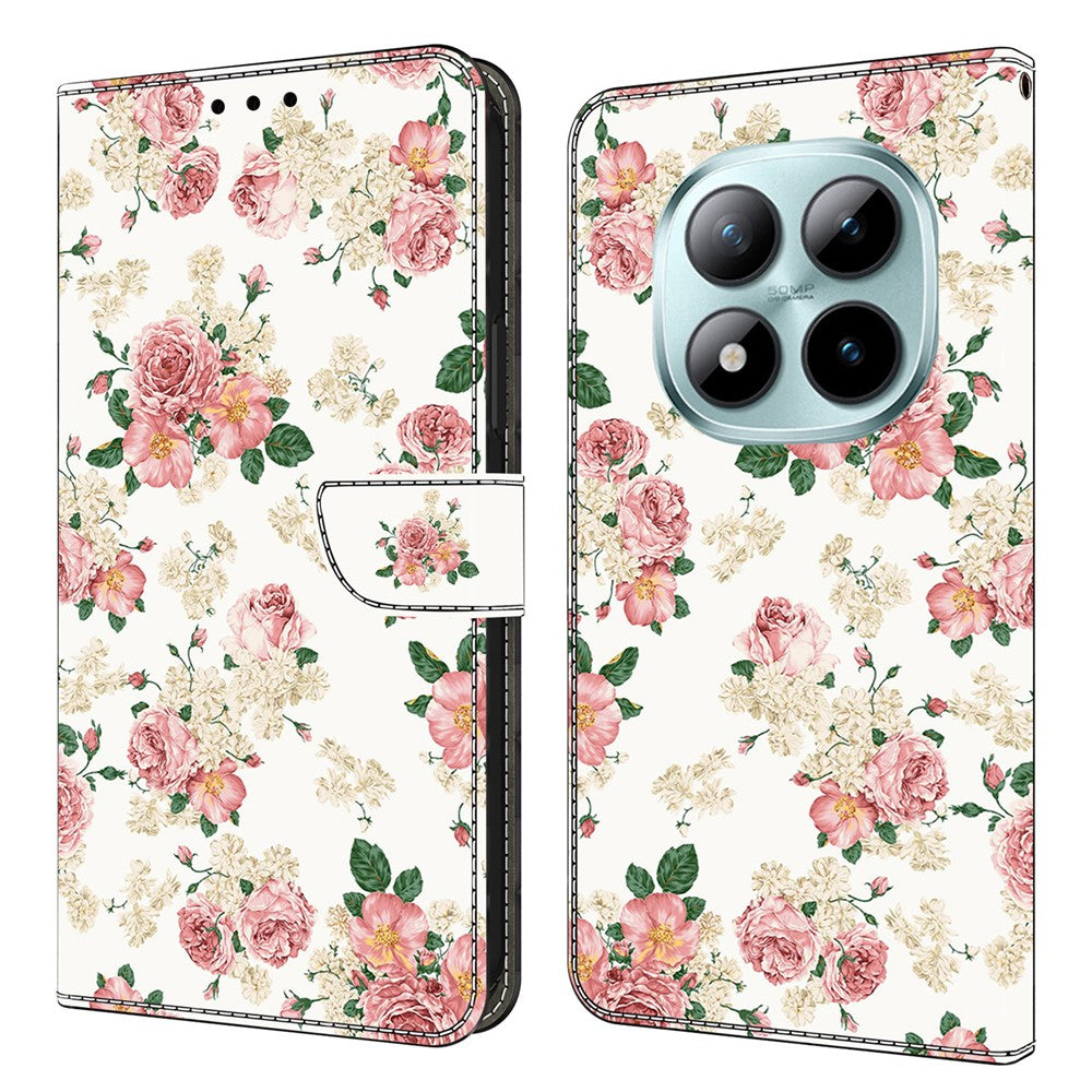 Leather Case For Xiaomi Poco M8 5G / Redmi Note 15 5G (Global) / 15 4G (Global) Pattern Printing Stand Flip Phone Cover - Peony