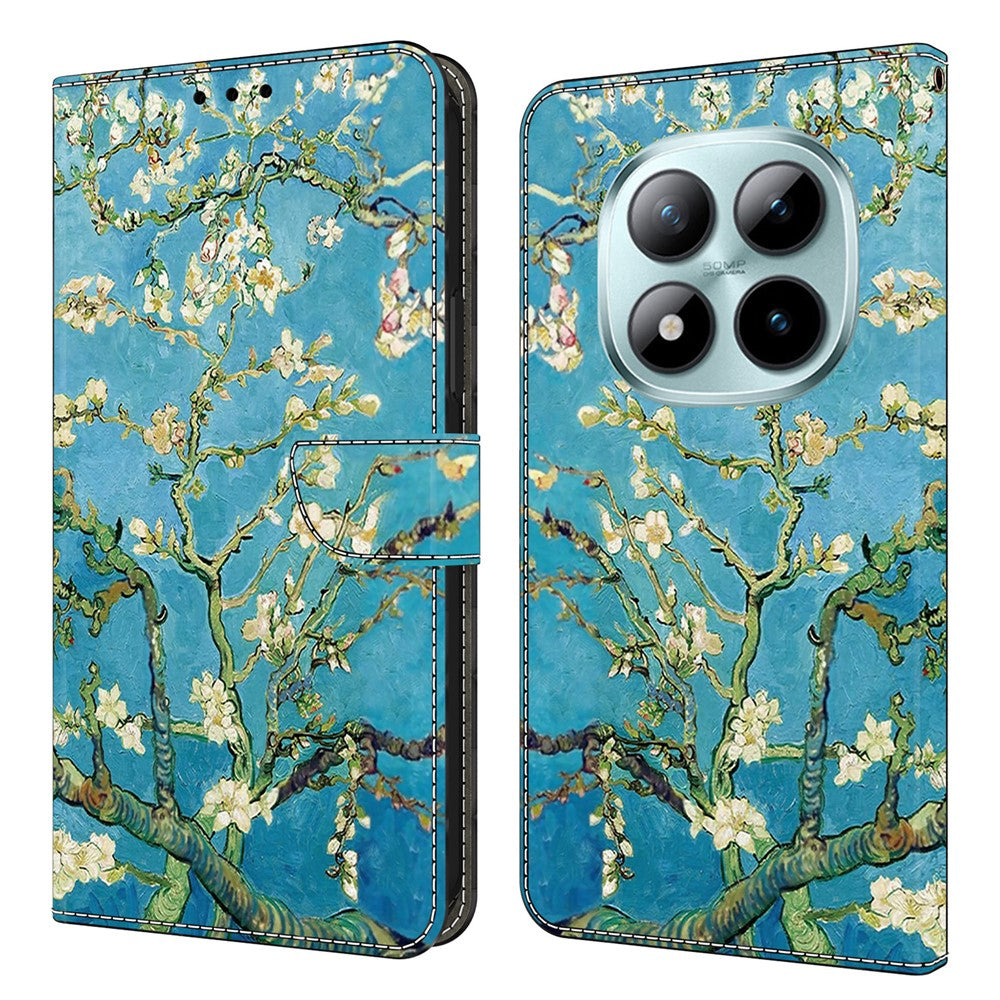 Leather Case For Xiaomi Poco M8 5G / Redmi Note 15 5G (Global) / 15 4G (Global) Pattern Printing Stand Flip Phone Cover - Apricot Blossom