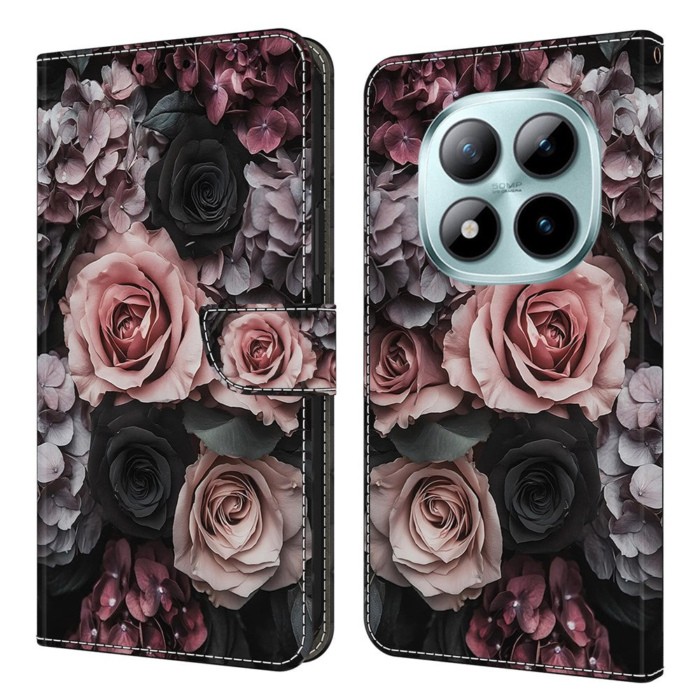 Leather Case For Xiaomi Poco M8 5G / Redmi Note 15 5G (Global) / 15 4G (Global) Pattern Printing Stand Flip Phone Cover - Chinese Rose