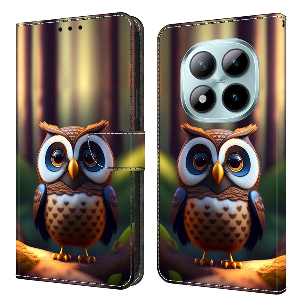 Leather Case For Xiaomi Poco M8 5G / Redmi Note 15 5G (Global) / 15 4G (Global) Pattern Printing Stand Flip Phone Cover - Brown Little Owl