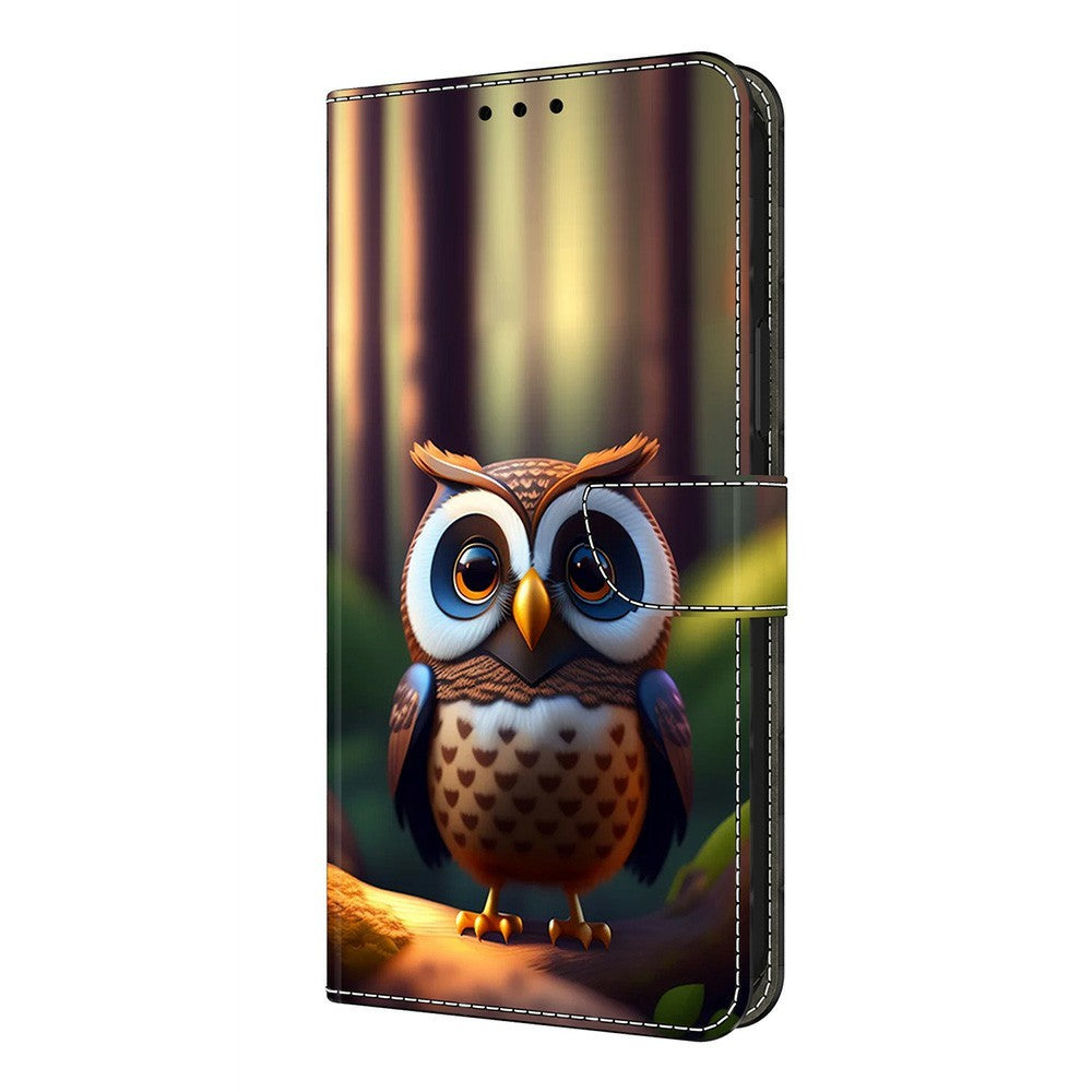 Leather Case For Xiaomi Poco M8 5G / Redmi Note 15 5G (Global) / 15 4G (Global) Pattern Printing Stand Flip Phone Cover - Brown Little Owl