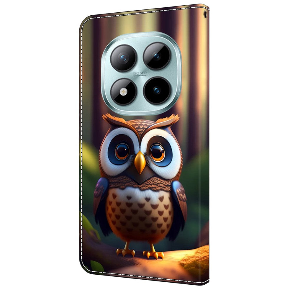 Leather Case For Xiaomi Poco M8 5G / Redmi Note 15 5G (Global) / 15 4G (Global) Pattern Printing Stand Flip Phone Cover - Brown Little Owl