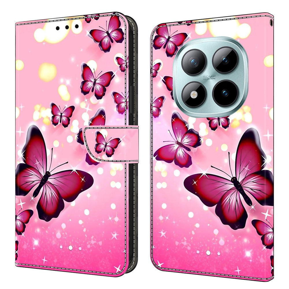 Wallet Case For Xiaomi Poco M8 5G / Redmi Note 15 5G (Global) / 15 4G (Global) Stand Pattern Printing PU Leather Flip Phone Cover - Pink Butterfly