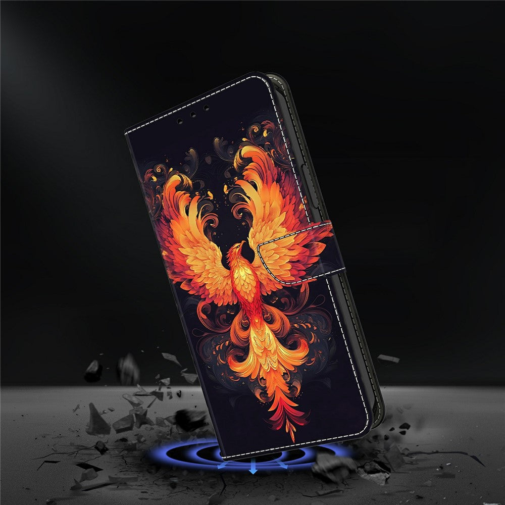 Wallet Case For Xiaomi Poco M8 5G / Redmi Note 15 5G (Global) / 15 4G (Global) Stand Pattern Printing PU Leather Flip Phone Cover - Flame Bird