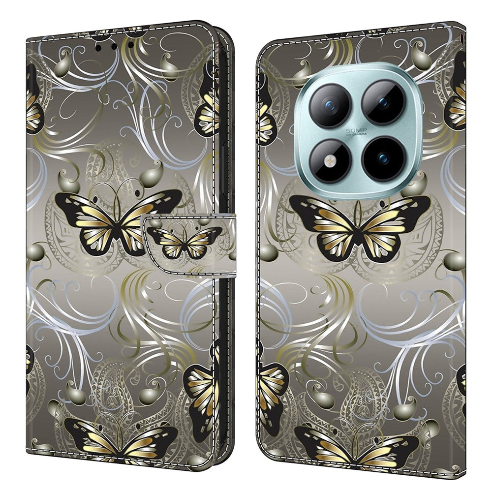 Wallet Case For Xiaomi Poco M8 5G / Redmi Note 15 5G (Global) / 15 4G (Global) Stand Pattern Printing PU Leather Flip Phone Cover - Lace Butterfly