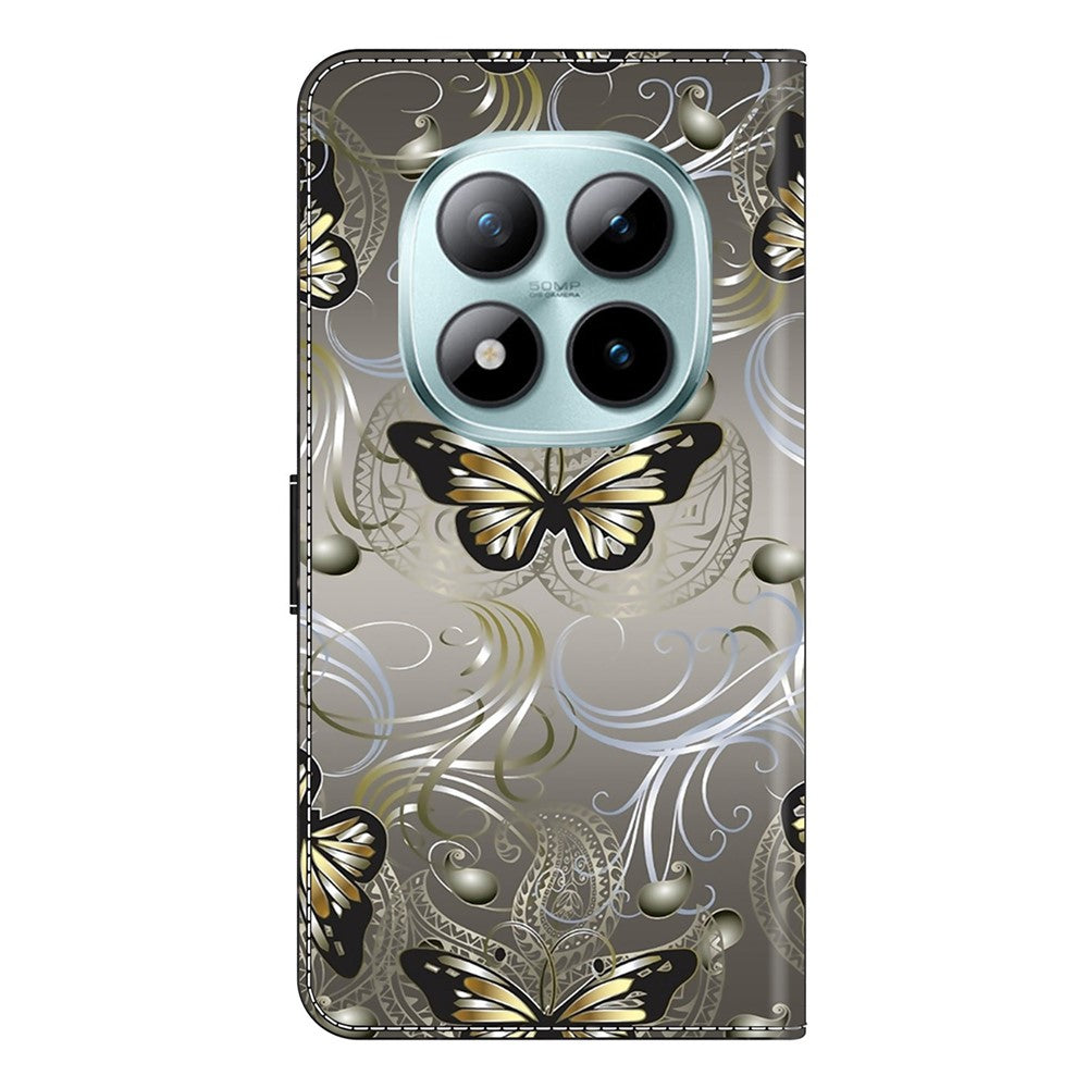 Wallet Case For Xiaomi Poco M8 5G / Redmi Note 15 5G (Global) / 15 4G (Global) Stand Pattern Printing PU Leather Flip Phone Cover - Lace Butterfly