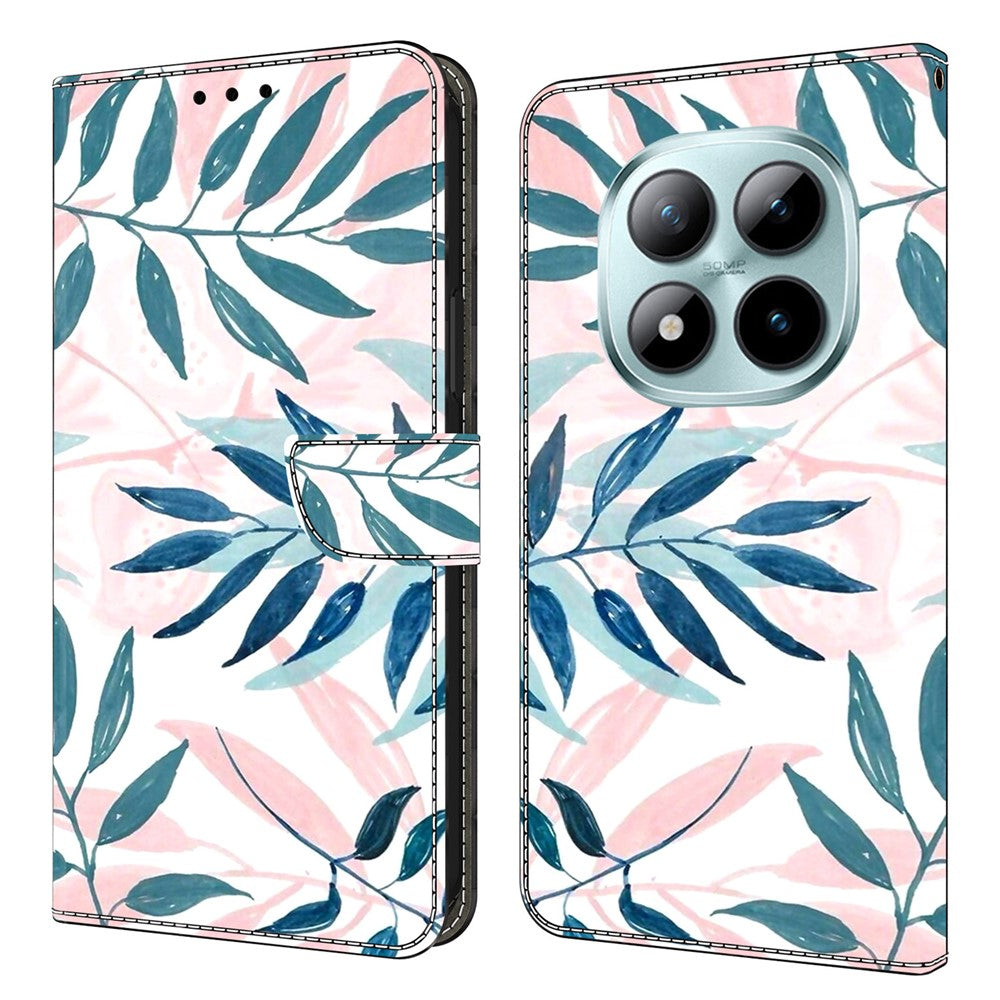 Wallet Case For Xiaomi Poco M8 5G / Redmi Note 15 5G (Global) / 15 4G (Global) Stand Pattern Printing PU Leather Flip Phone Cover - Watercolor Leaves