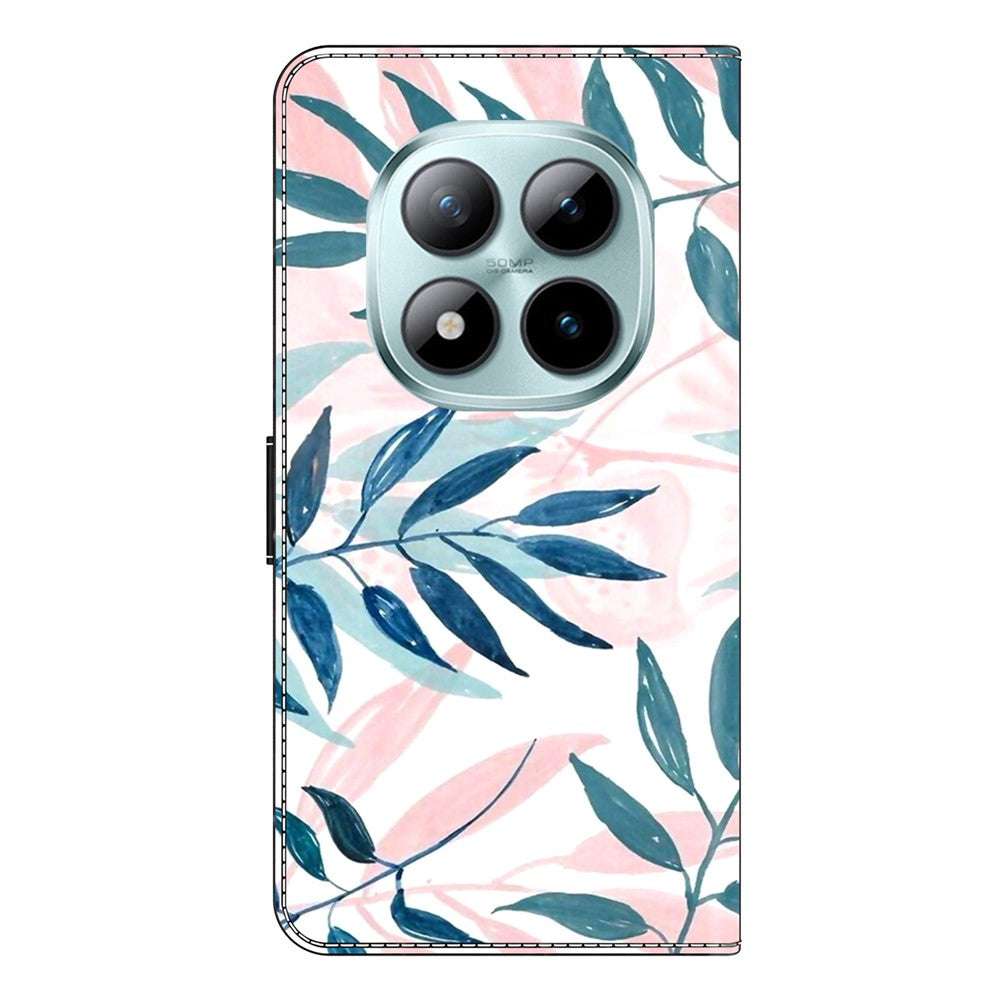 Wallet Case For Xiaomi Poco M8 5G / Redmi Note 15 5G (Global) / 15 4G (Global) Stand Pattern Printing PU Leather Flip Phone Cover - Watercolor Leaves