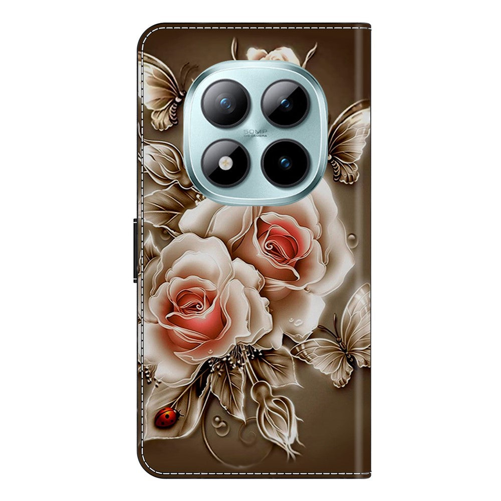Wallet Case For Xiaomi Poco M8 5G / Redmi Note 15 5G (Global) / 15 4G (Global) Stand Pattern Printing PU Leather Flip Phone Cover - Brown Rose