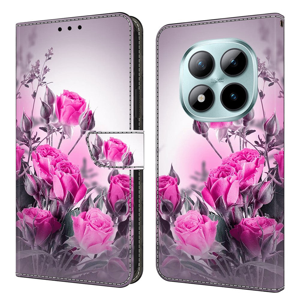 Wallet Case For Xiaomi Poco M8 5G / Redmi Note 15 5G (Global) / 15 4G (Global) Stand Pattern Printing PU Leather Flip Phone Cover - Purple Flowers