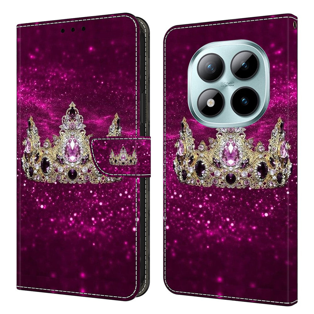 Wallet Case For Xiaomi Poco M8 5G / Redmi Note 15 5G (Global) / 15 4G (Global) Stand Pattern Printing PU Leather Flip Phone Cover - Purple Diamond Crown