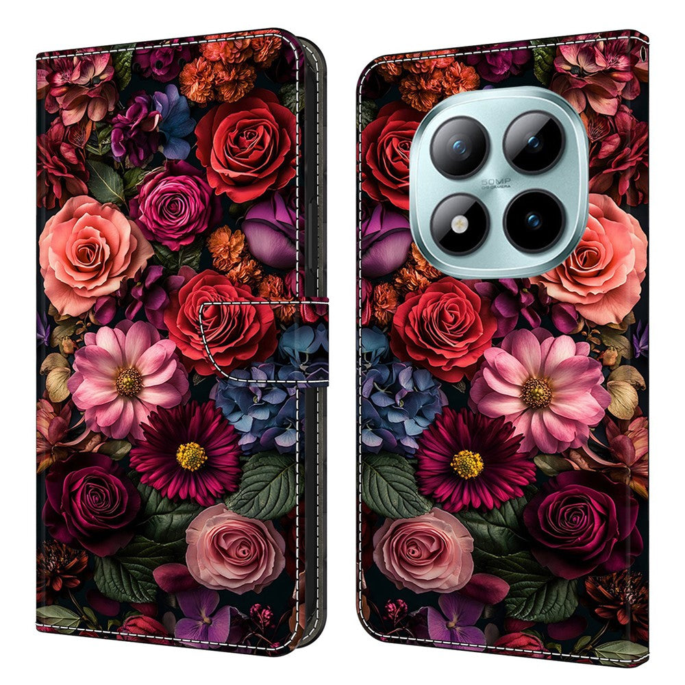Wallet Case For Xiaomi Poco M8 5G / Redmi Note 15 5G (Global) / 15 4G (Global) Pattern Printing PU Leather Flip Stand Phone Cover - Floral