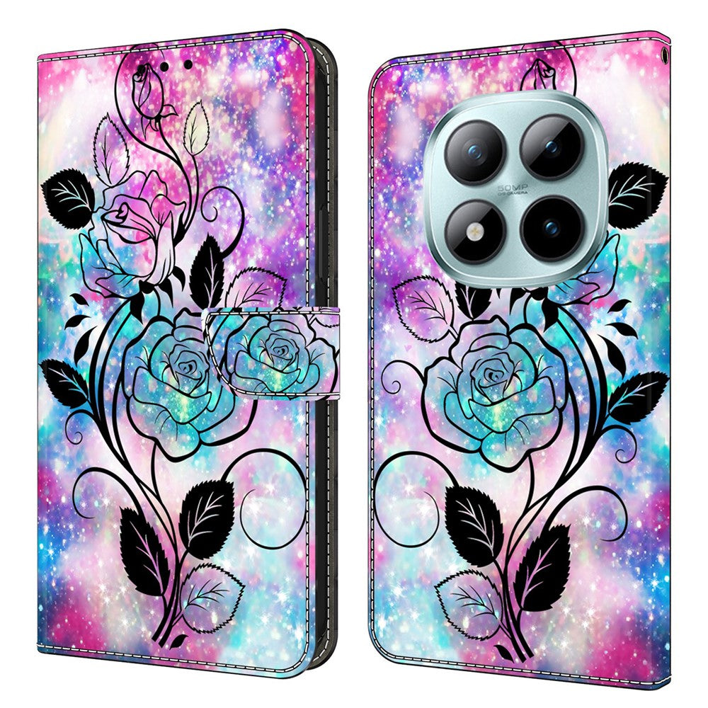 Wallet Case For Xiaomi Poco M8 5G / Redmi Note 15 5G (Global) / 15 4G (Global) Pattern Printing PU Leather Flip Stand Phone Cover - Pen Drawing Rose