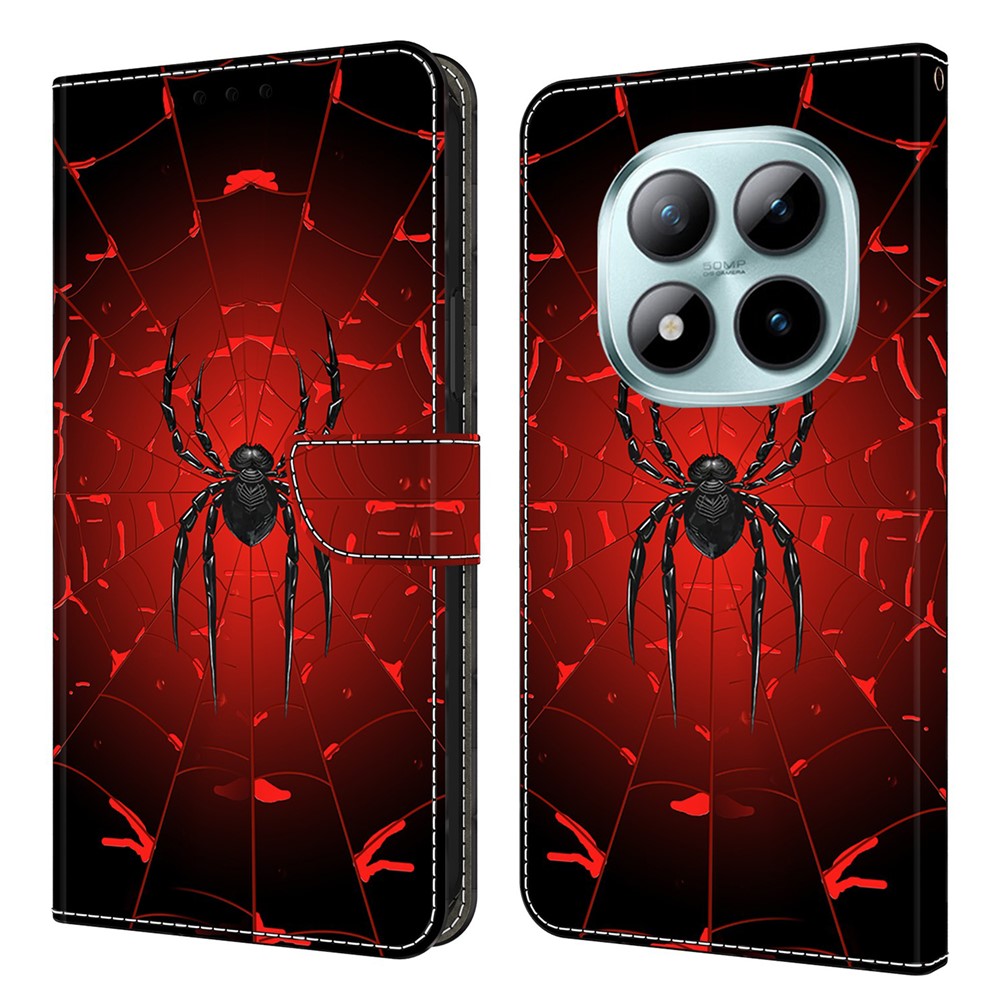 Wallet Case For Xiaomi Poco M8 5G / Redmi Note 15 5G (Global) / 15 4G (Global) Pattern Printing PU Leather Flip Stand Phone Cover - Black Spider