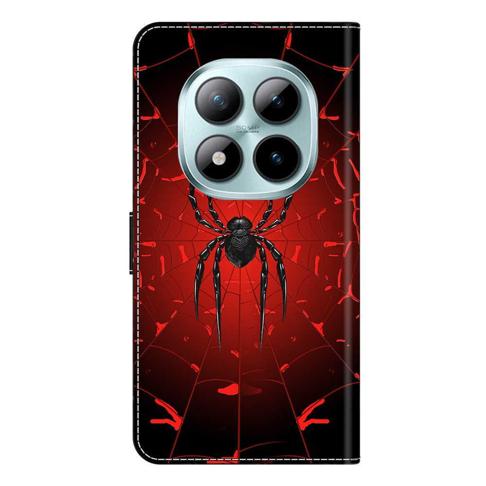 Wallet Case For Xiaomi Poco M8 5G / Redmi Note 15 5G (Global) / 15 4G (Global) Pattern Printing PU Leather Flip Stand Phone Cover - Black Spider