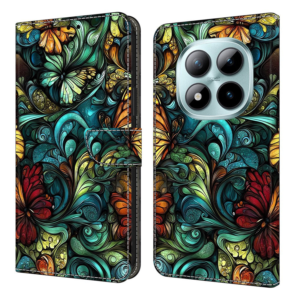 Wallet Case For Xiaomi Poco M8 5G / Redmi Note 15 5G (Global) / 15 4G (Global) Pattern Printing PU Leather Flip Stand Phone Cover - Watercolor Flowers and Plants