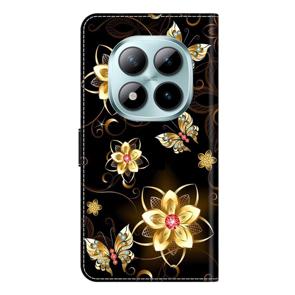Wallet Case For Xiaomi Poco M8 5G / Redmi Note 15 5G (Global) / 15 4G (Global) Pattern Printing PU Leather Flip Stand Phone Cover - Golden Flowers and Butterflies