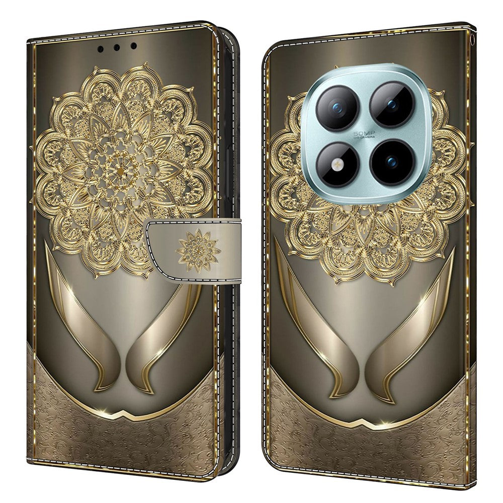 Wallet Case For Xiaomi Poco M8 5G / Redmi Note 15 5G (Global) / 15 4G (Global) Pattern Printing PU Leather Flip Stand Phone Cover - Shining Golden Flowers