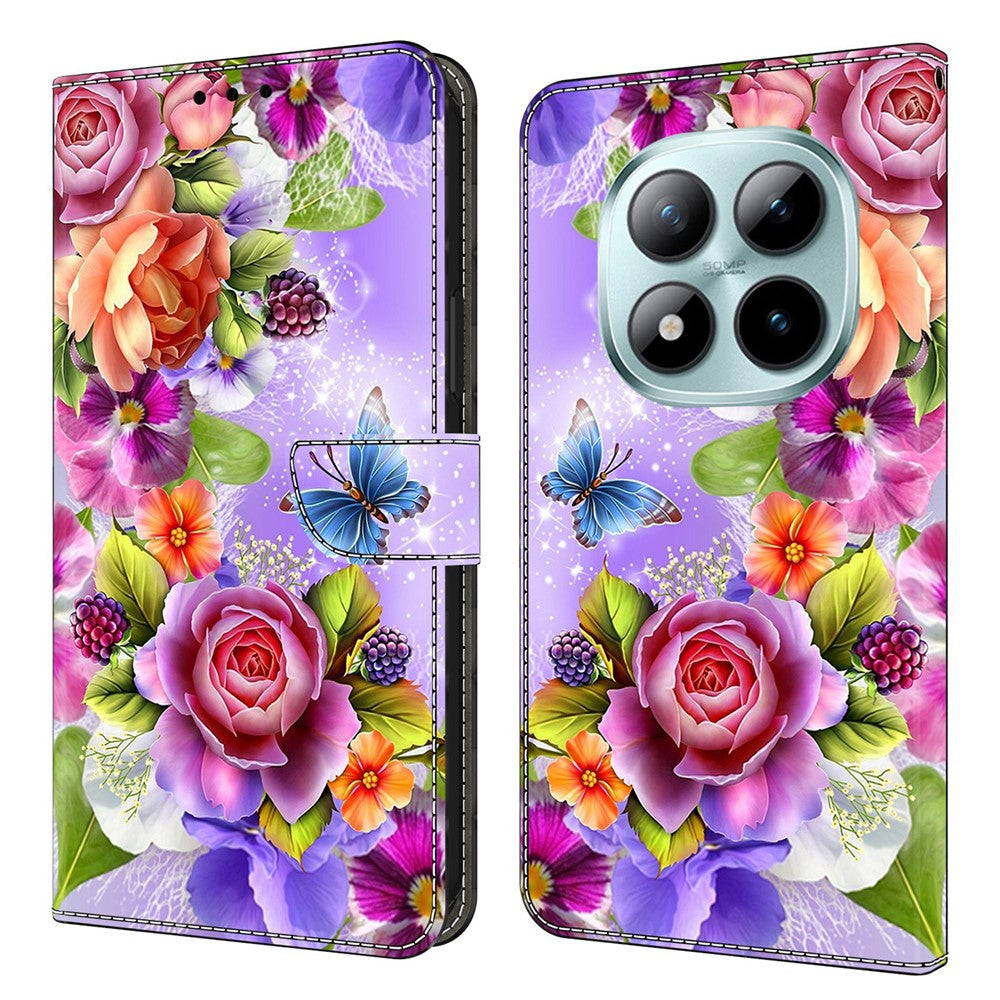 Wallet Case For Xiaomi Poco M8 5G / Redmi Note 15 5G (Global) / 15 4G (Global) Pattern Printing PU Leather Flip Stand Phone Cover - Flowers