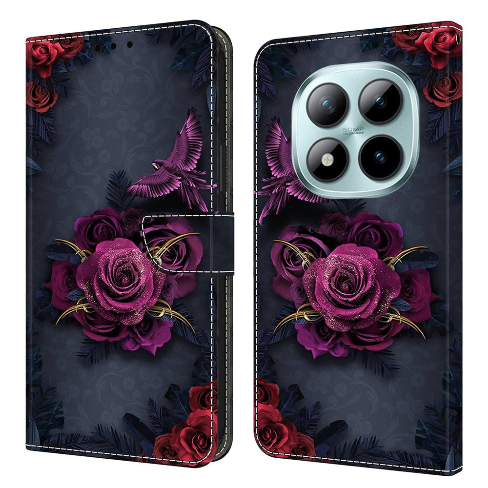 Wallet Case For Xiaomi Poco M8 5G / Redmi Note 15 5G (Global) / 15 4G (Global) Pattern Printing PU Leather Flip Stand Phone Cover - Bright Purple Flowers