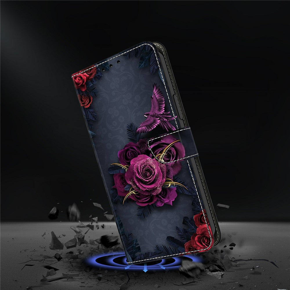 Wallet Case For Xiaomi Poco M8 5G / Redmi Note 15 5G (Global) / 15 4G (Global) Pattern Printing PU Leather Flip Stand Phone Cover - Bright Purple Flowers