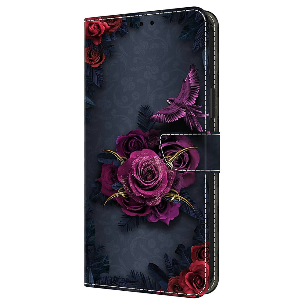 Wallet Case For Xiaomi Poco M8 5G / Redmi Note 15 5G (Global) / 15 4G (Global) Pattern Printing PU Leather Flip Stand Phone Cover - Bright Purple Flowers