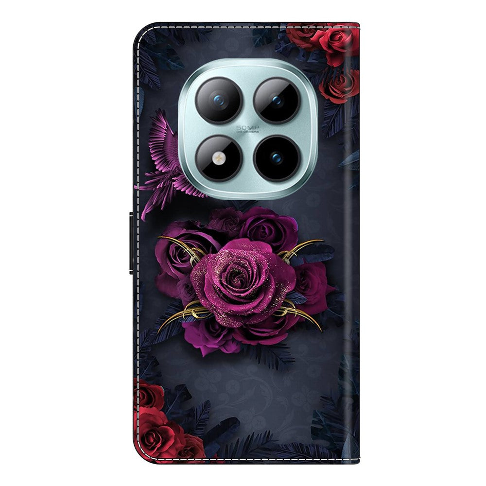 Wallet Case For Xiaomi Poco M8 5G / Redmi Note 15 5G (Global) / 15 4G (Global) Pattern Printing PU Leather Flip Stand Phone Cover - Bright Purple Flowers