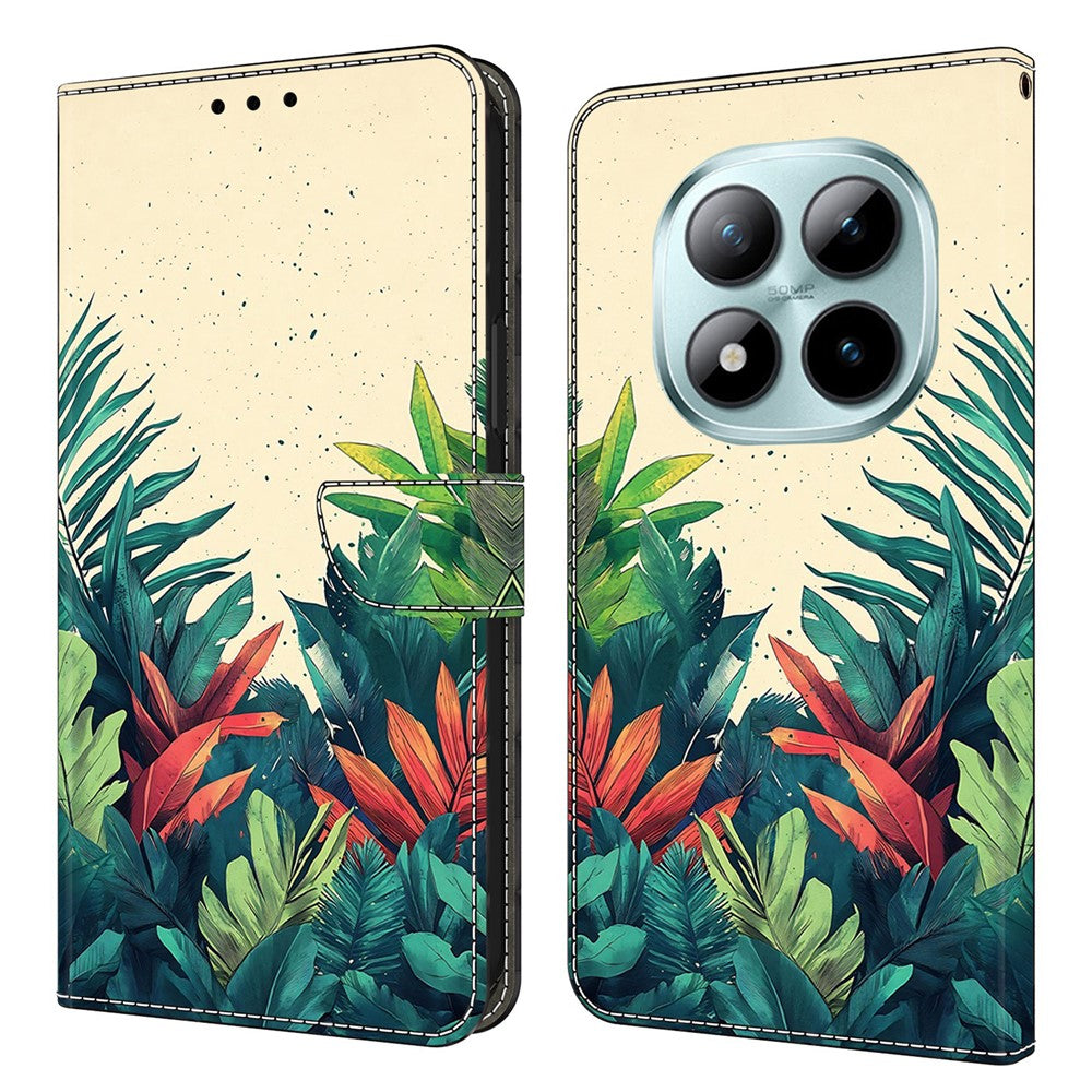 Wallet Case For Xiaomi Poco M8 5G / Redmi Note 15 5G (Global) / 15 4G (Global) Pattern Printing PU Leather Flip Stand Phone Cover - Leaves